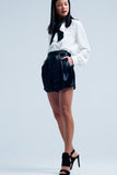 Shorts de cetim preto com laço em cintura