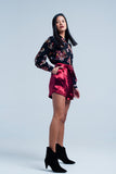 Shorts de cetim vermelho com laço de cintura
