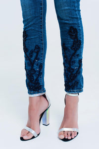 Calças de ganga azul com strass