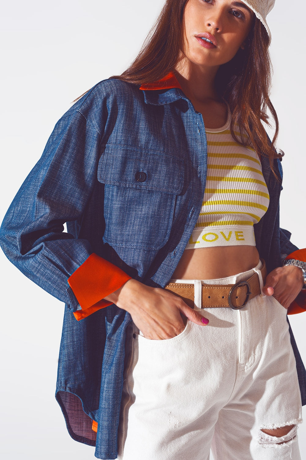 Q2 Sobre Camisa de manga comprida em marinha