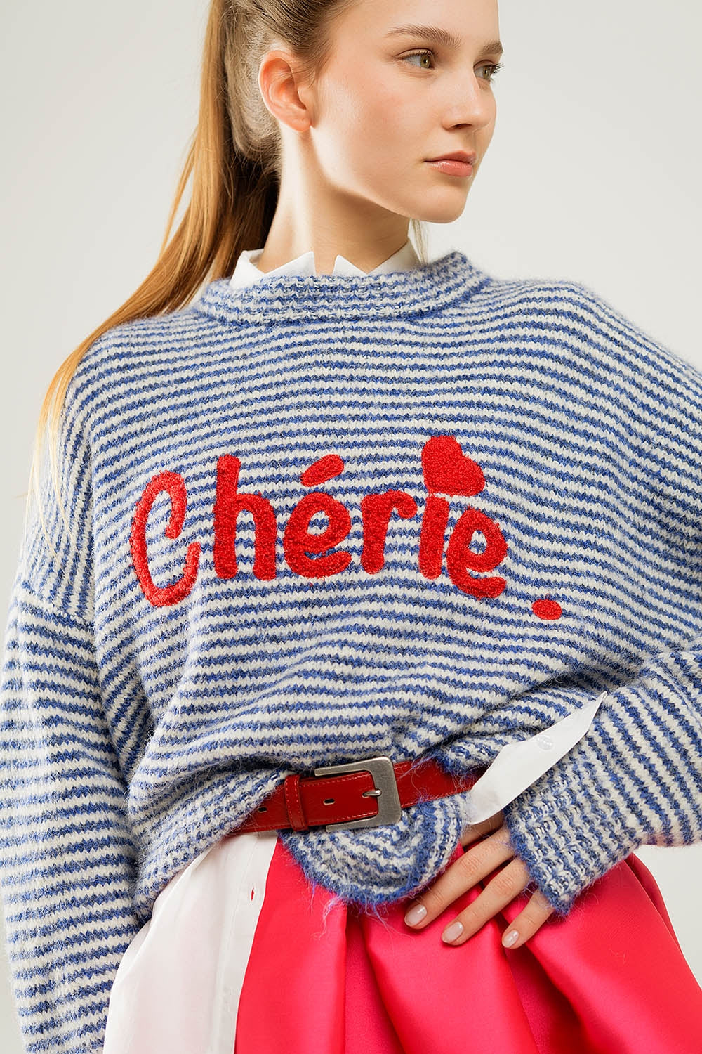 Suéter Chunky Stripey relaxado em azul e branco