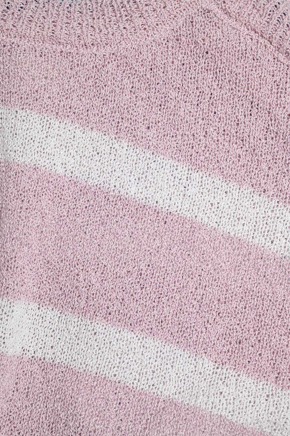 Suéter Heather com Ombros Abertos e Listras Horizontais em Rosa