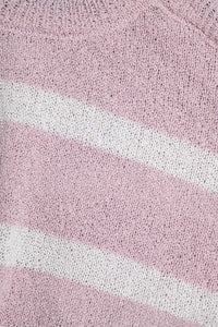 Suéter Heather com Ombros Abertos e Listras Horizontais em Rosa