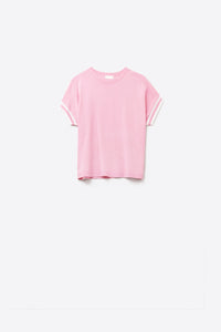 Q2 Suéter relafed fit em rosa com detalhe contrastante branco