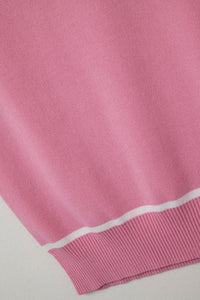 Suéter Sem Mangas em Rosa com Detalhe de Linhas Brancas