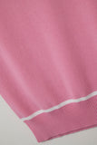Suéter Sem Mangas em Rosa com Detalhe de Linhas Brancas
