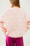 Suéter supermacio oversized creme com corações rosa por toda parte