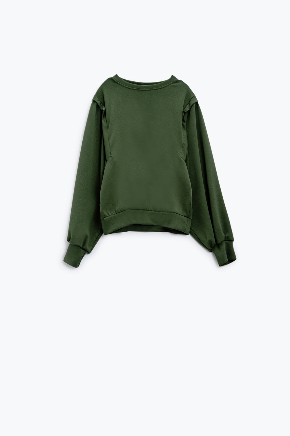 Q2 sweatshirts de manga comprida cáqui com pormenores de costura frontais nos lados