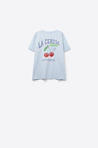 T-shirt azul com grafismo La Cerise Market Saint-Tropez