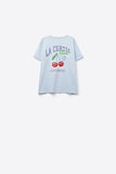 T-shirt azul com grafismo La Cerise Market Saint-Tropez