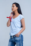 T-shirt azul com rhinestones de cristal