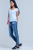 T-shirt azul com rhinestones de cristal