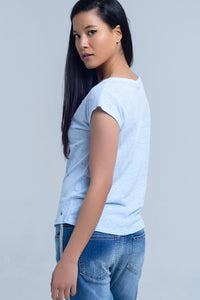 T-shirt azul com rhinestones de cristal