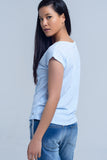 T-shirt azul com rhinestones de cristal