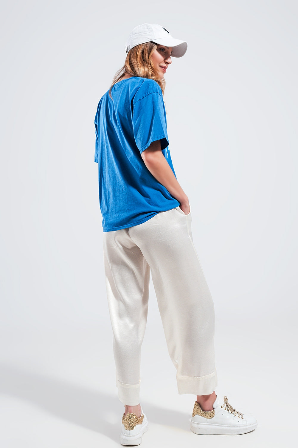 T shirt azul com texto impresso Los Angeles