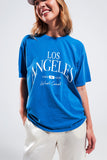 T shirt azul com texto impresso Los Angeles