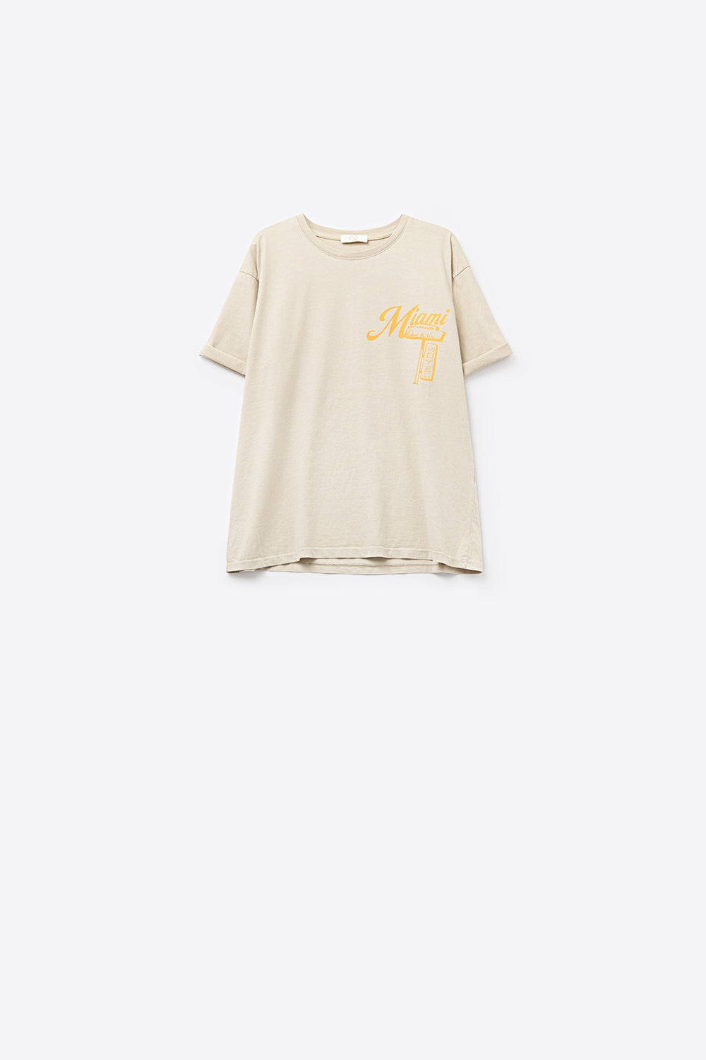 Q2 T-shirt bege com impressão do logótipo de Miami