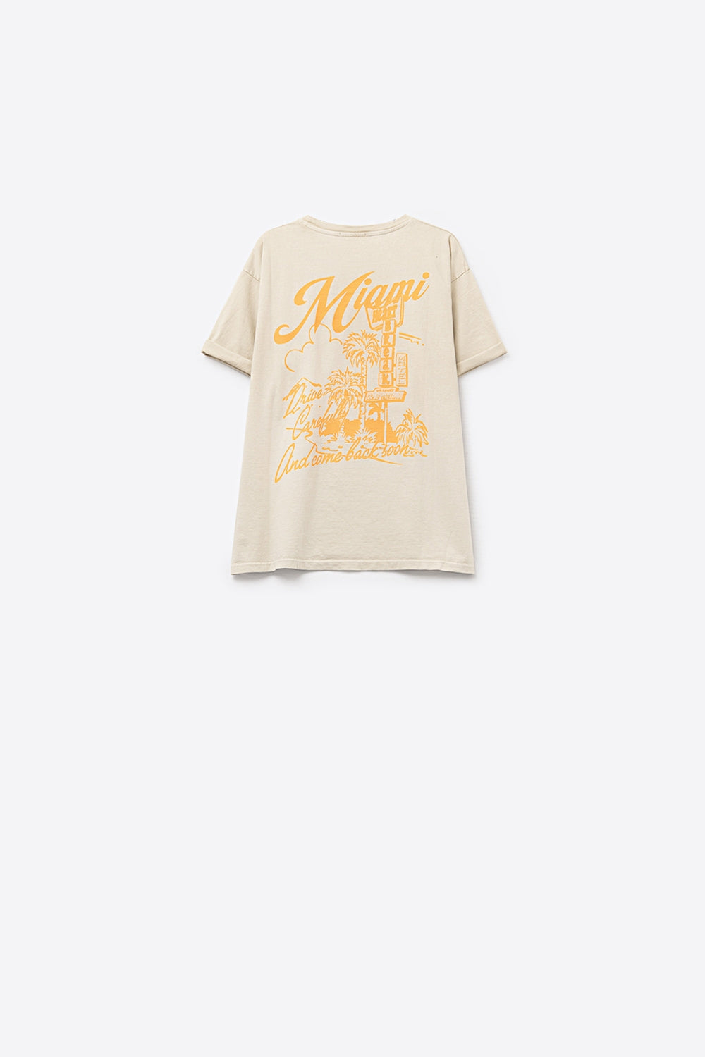 T-shirt bege com impressão do logótipo de Miami
