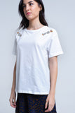 T-shirt branca com strass de cristal