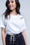 Q2 T-shirt branca com strass de cristal