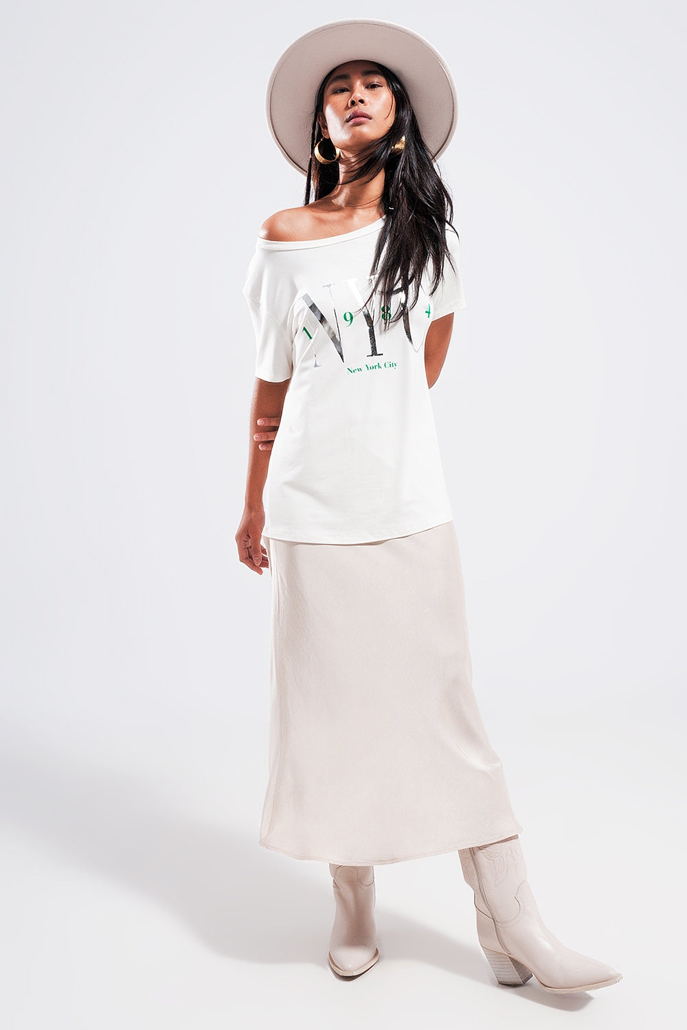 T shirt branca com texto New York City