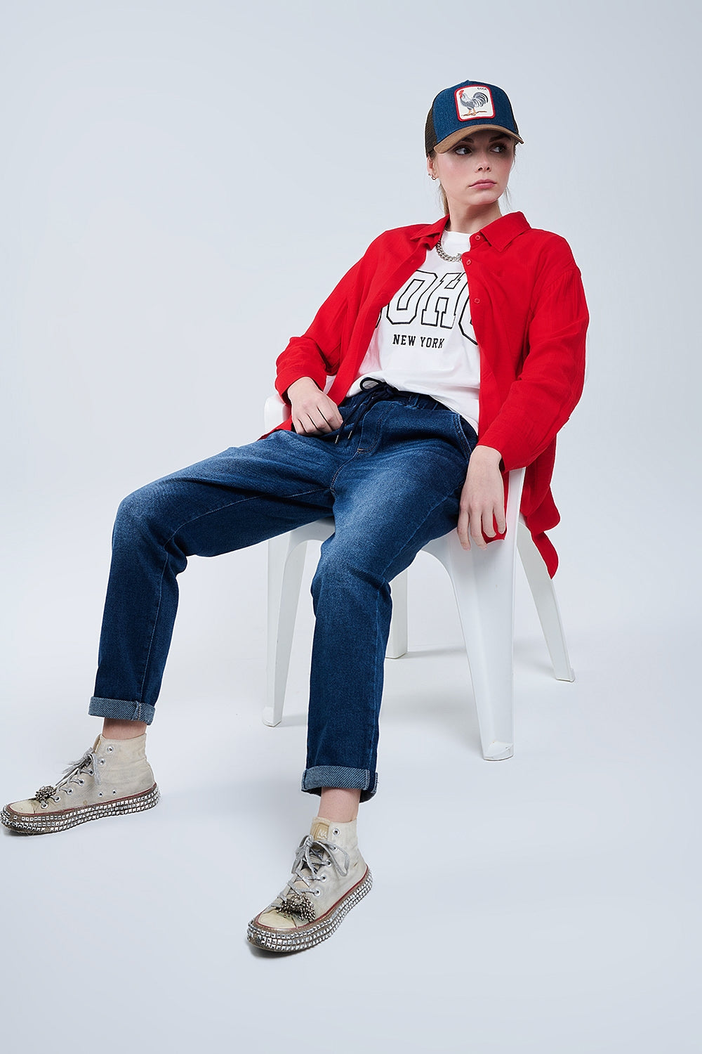 T-shirt branca de tamanho grande com Soho New York na frente