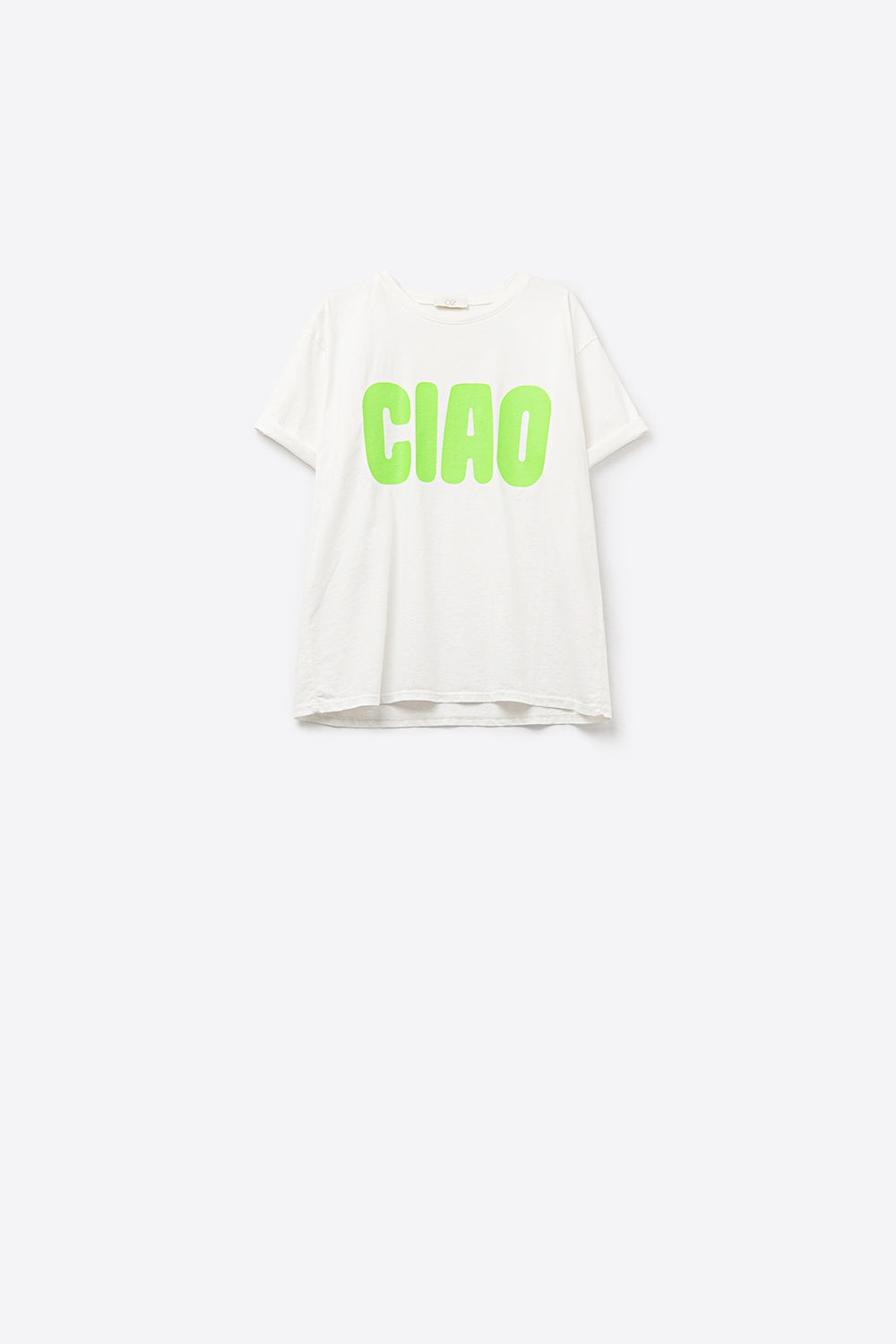 T-Shirt branca descontraída CIAO com letras verdes