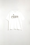 T-shirt branca descontraída com Ciao em estampado leopardo