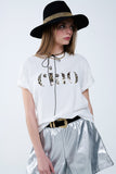 T-shirt branca descontraída com Ciao em estampado leopardo