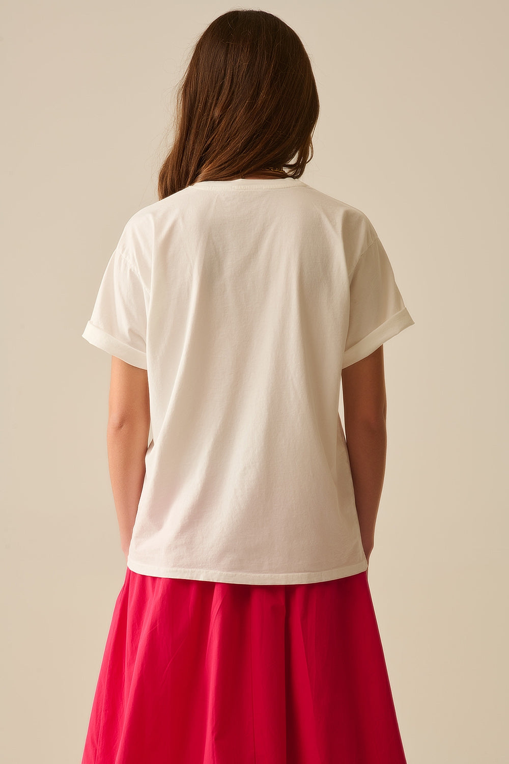 T-shirt branca descontraída com estampado de lábios fabricada em Itália