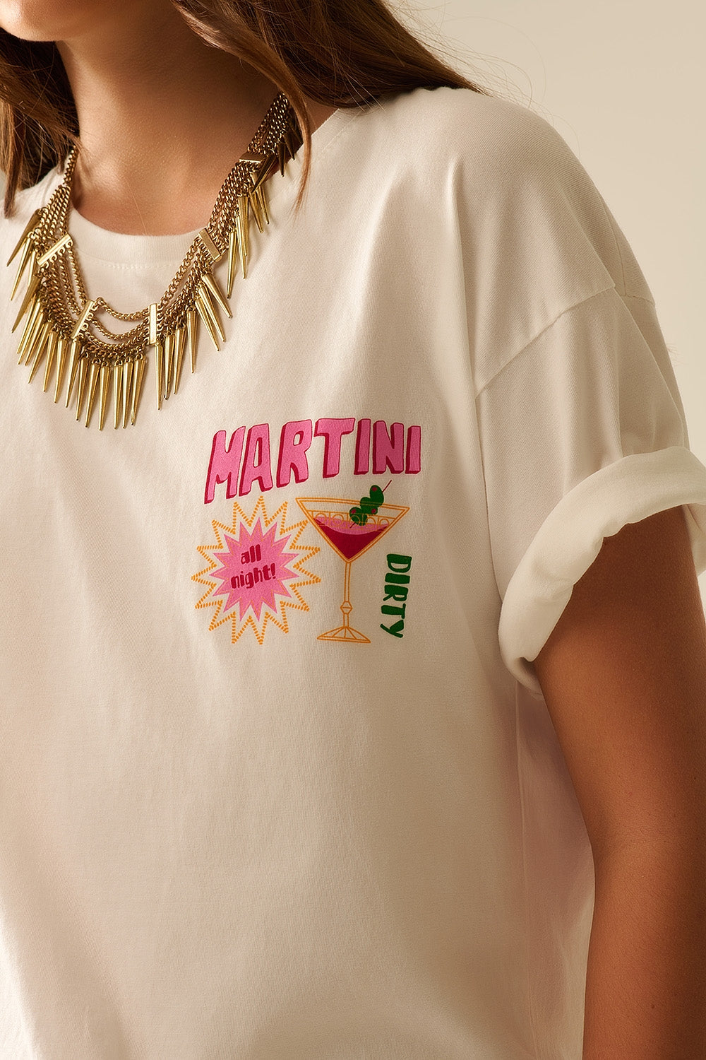 T-shirt branca fabricada em Itália com um logótipo gráfico Martini
