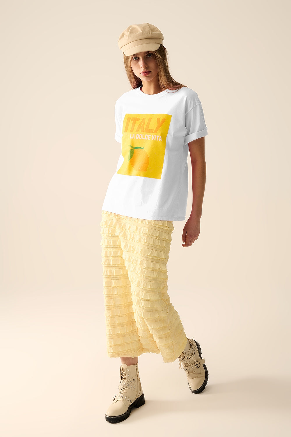 T-shirt branca Itália Dolce Vita com estampado gráfico de limão