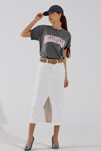 T-shirt cinzenta com gola redonda e texto Belleville