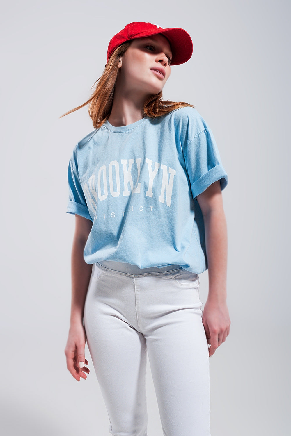 Q2 T shirt com estampa de Brooklyn em azul
