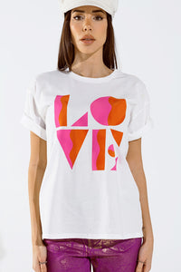 T-shirt com estampado digital art deco LOVE em branco