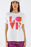 T-shirt com estampado digital art deco LOVE em branco