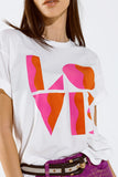 T-shirt com estampado digital art deco LOVE em branco
