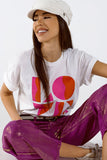 T-shirt com estampado digital art deco LOVE em branco