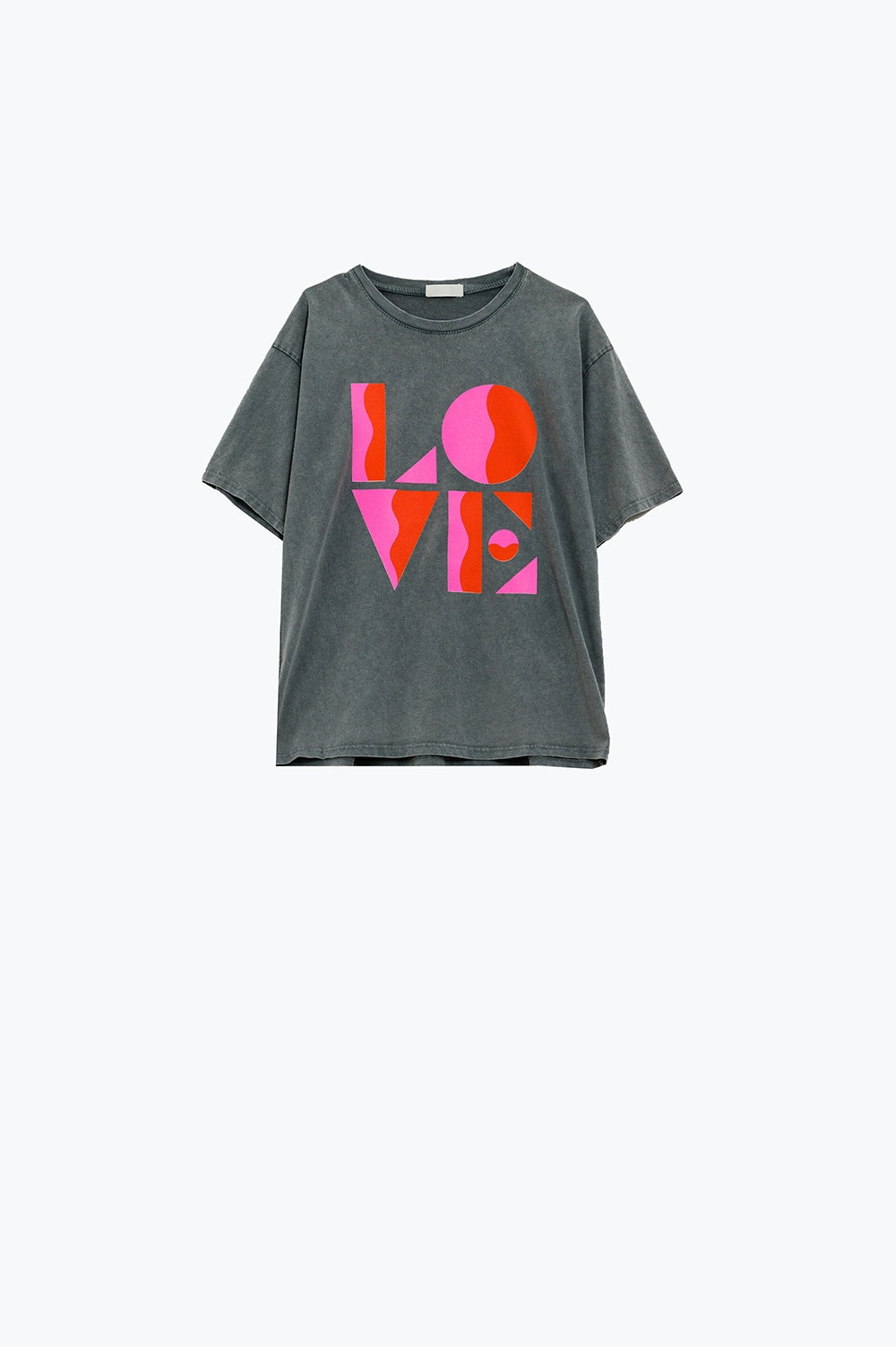 T-shirt com estampado digital art deco LOVE em cinzento