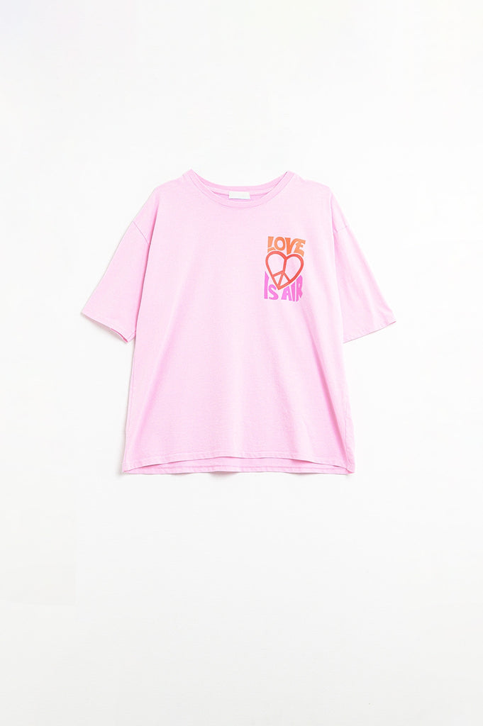 T-Shirt cor-de-rosa com o logótipo Love is Air e Heart with Peace