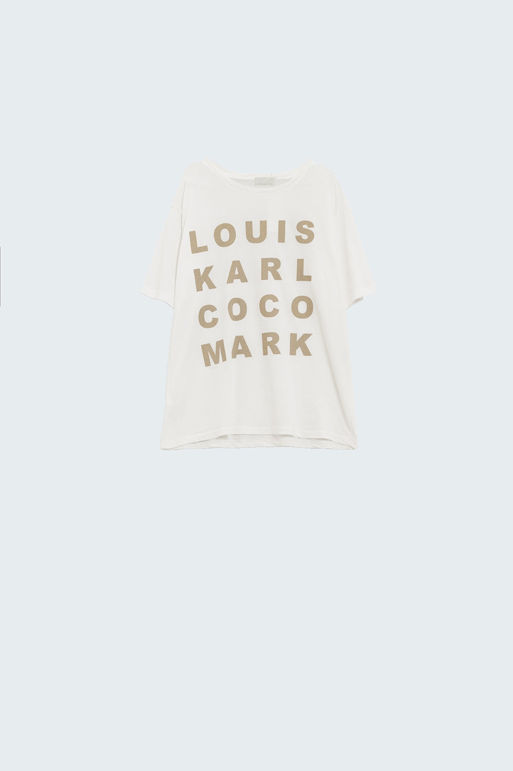 T-shirt Creme com logótipos de nomes famosos à frente