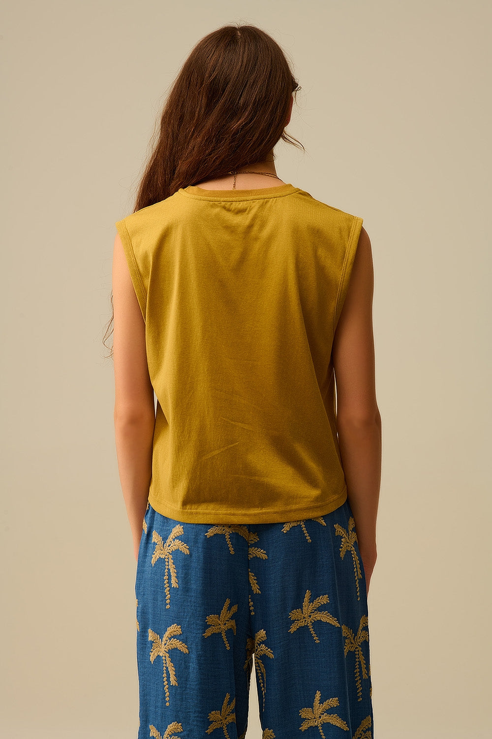 T-shirt de algodão sem mangas Mustard