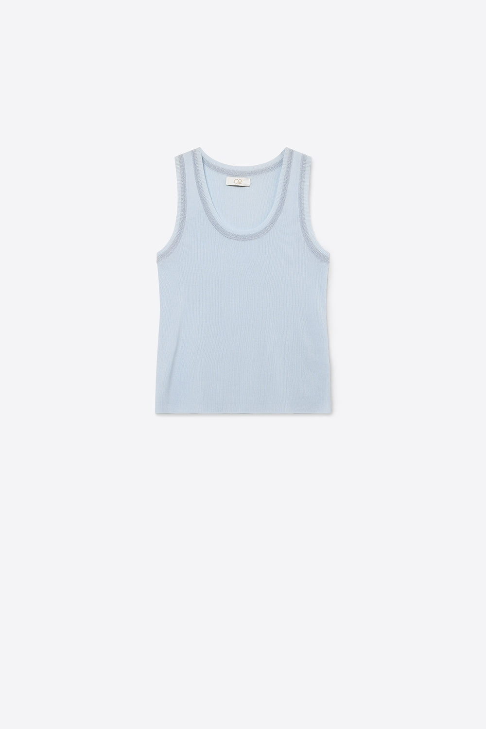 Q2 T-shirt de malha canelada azul clara com rebordo metálico