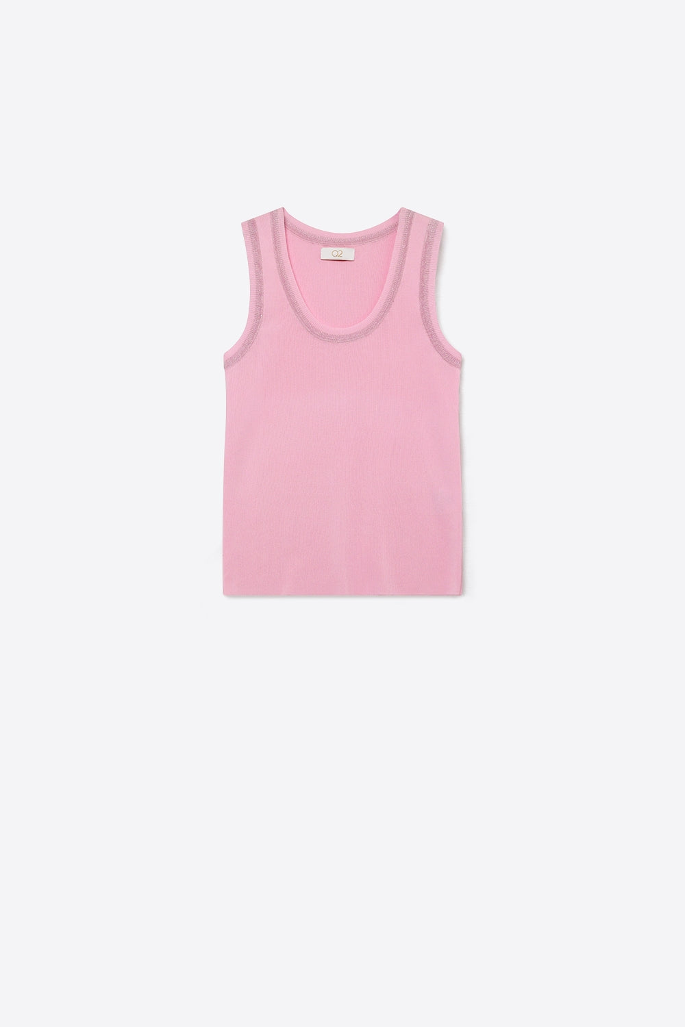 Q2 T-shirt de malha canelada rosa com rebordo metálico em contraste
