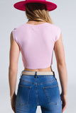 T-shirt de malha com mangas curtas em rosa