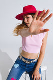 T-shirt de malha com mangas curtas em rosa