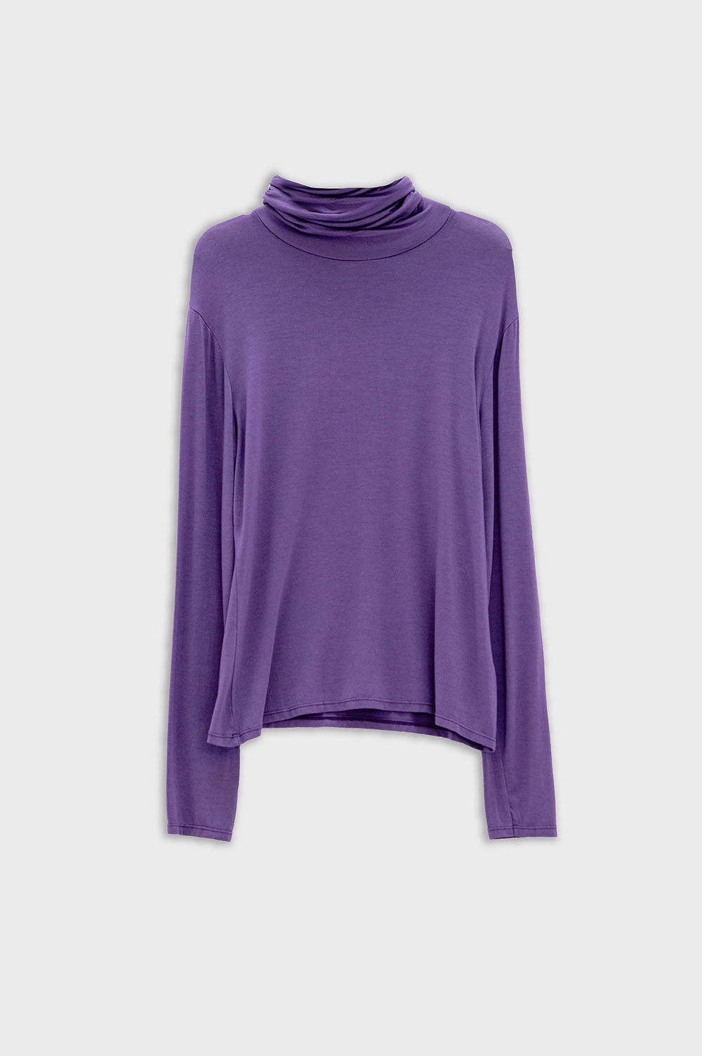 Q2 T-shirt de manga comprida com gola alta em tecido modal roxo