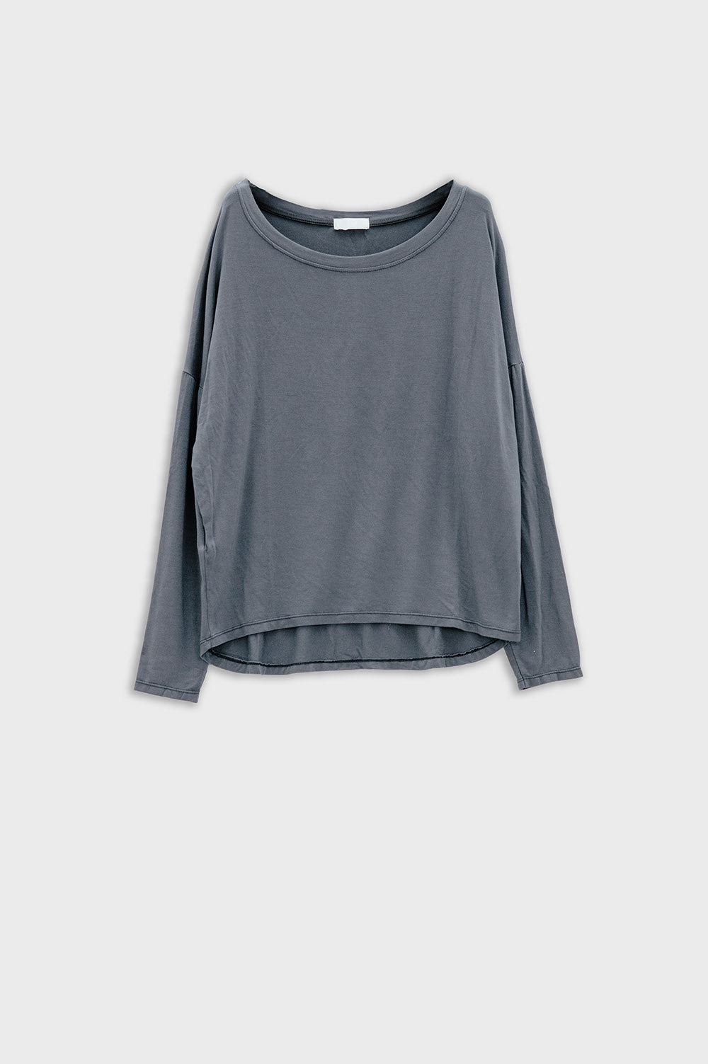 Q2 T-shirt de manga comprida com gola redonda em modal cinzento