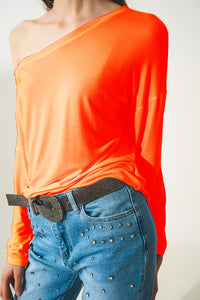 T shirt de manga comprida laranja em tecido modal