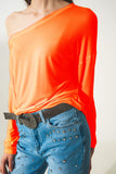 T shirt de manga comprida laranja em tecido modal